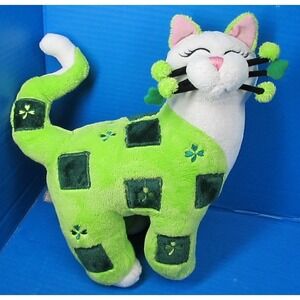Whimsy Clay St Patty Day  Plush Cat Amy Lacombe GREEN Embroidered Clover 13"